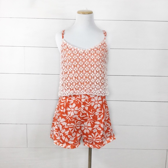 Very J Pants - Very J orange crocheted sleeveless romper